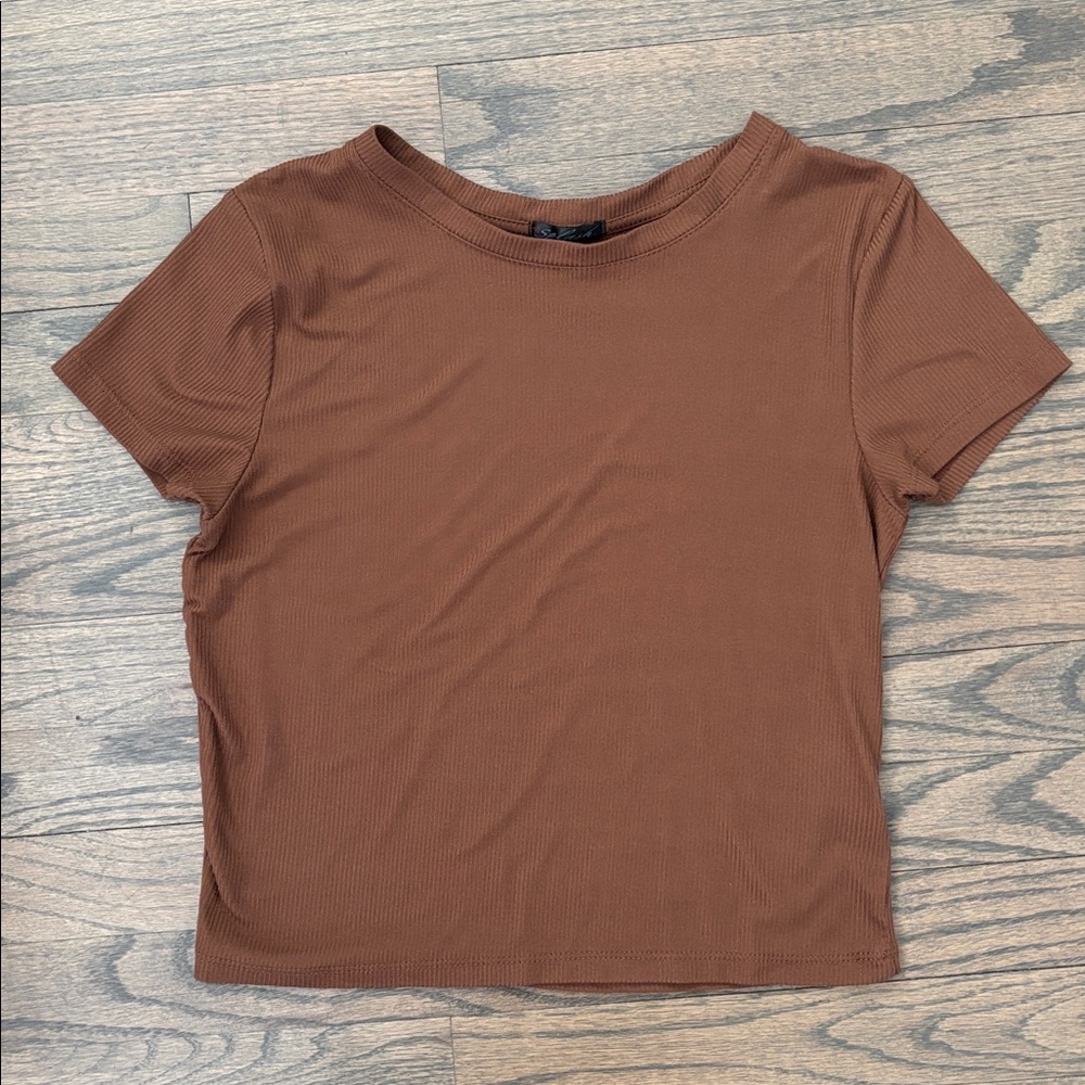 Splash Brown Ribbed Short Sleeve Tee